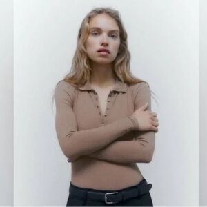 Zara long sleeve ribbed collar shirt